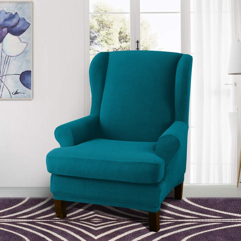 Granbest Premium Water Repellent Wingback Chair Cover 2-Piece High Stretch Jacquard Fabric Wing Back Chair Slipcovers (Wing Chair Cover, Blackish Green) - Image 2